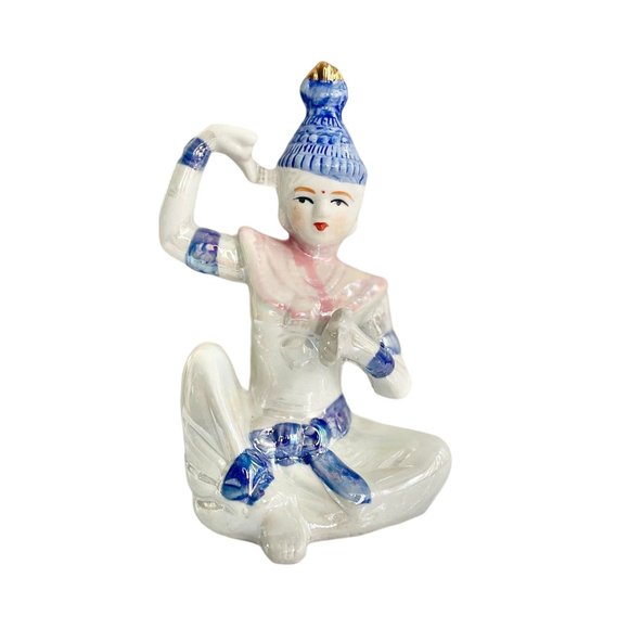 Vintage Ceramic Thai Dancing Buddha Figurine with Iridescent Enamel and blue - Picture 7 of 9